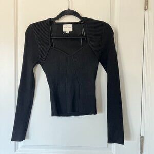 Pink Rose Small Long Sleeve black Fitted ribbed sweetheart neckline Top